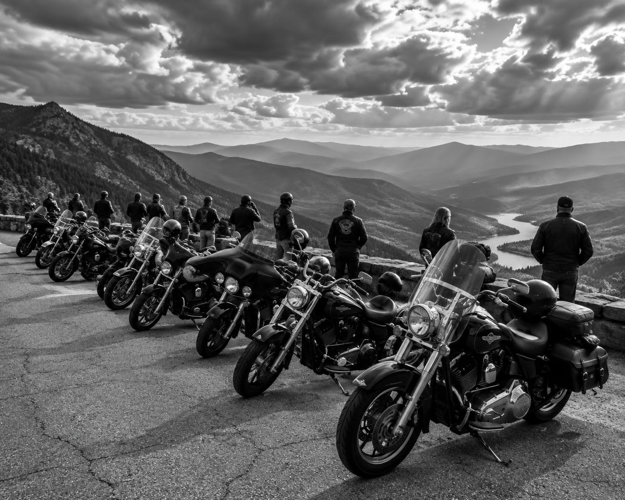 Motocicletas paradas em mirante na estrada